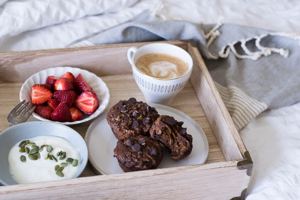 Muffins double chocolat aux courgettes – sans lait sans oeufs